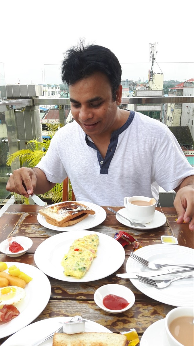 Eating Breakfast at Hotel Grand United 21st Downtown in Yangon, Myanmar